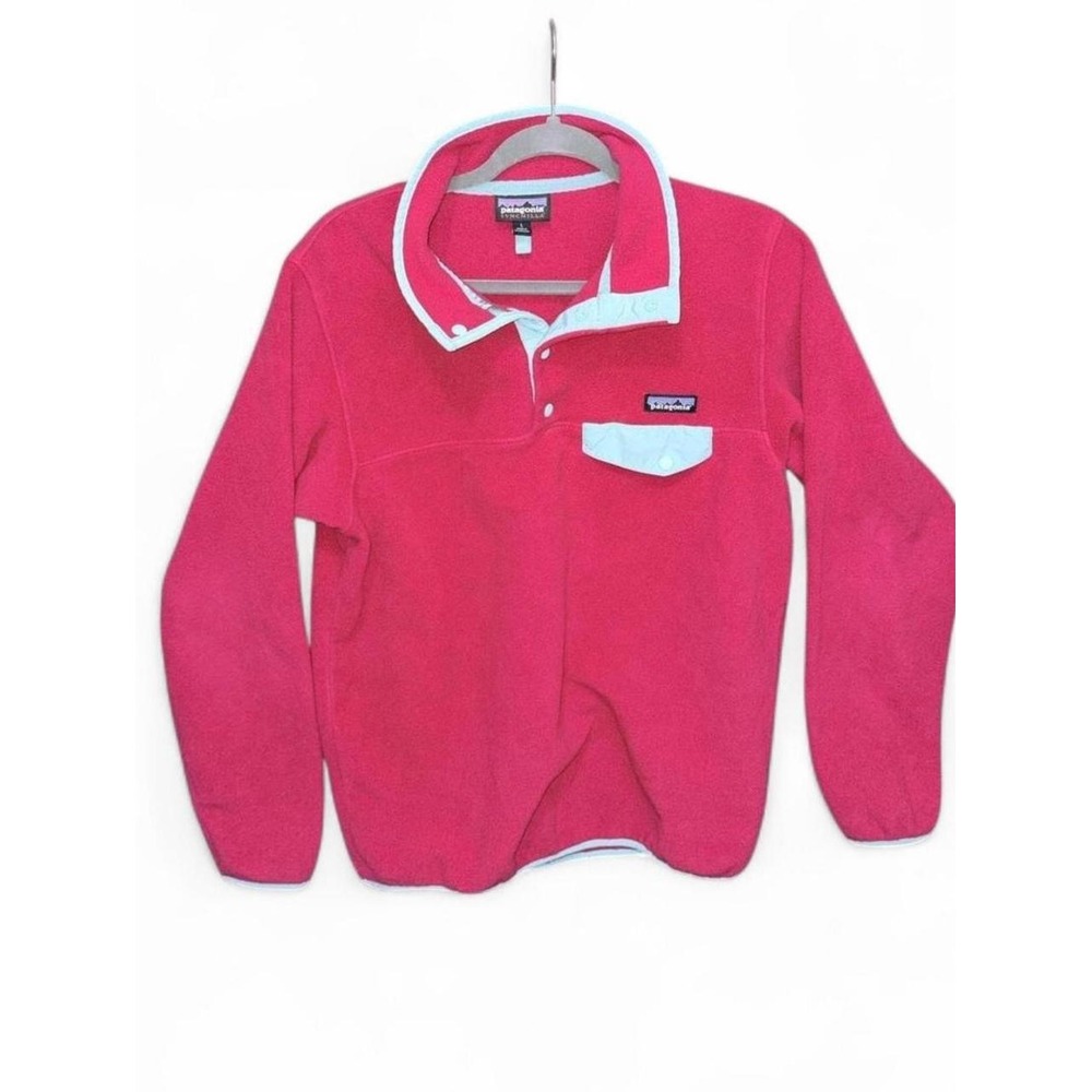 Patagonia Synchilla Snap T Pullover Womens Large Pink Turquoise Fleece